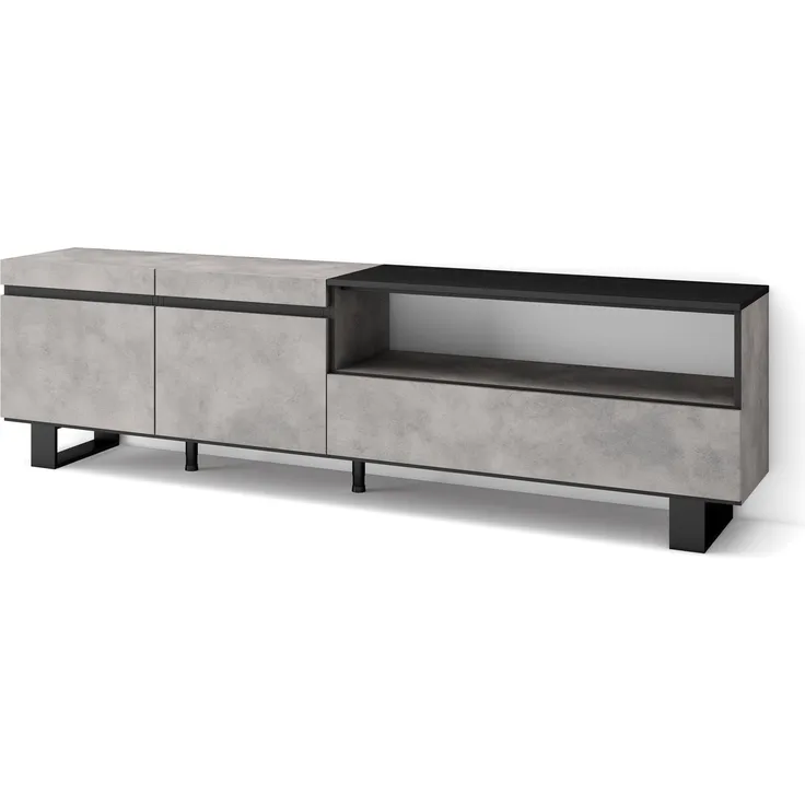 Skraut Home | TV-Schrank, Lowboard | für Wohnzimmer und Esszimmer | 200x57x35cm | Für TV-Geräte bis zu 80" | Industriedesign | Moderner Stil | Zement