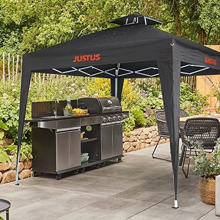 Justus Faltbarer Grillpavillon mit Spezialabdeckung und Entlüftungsmöglichkeit, schwarz, 250 x 250 x 260 cm (L x B x H) – Bild 2