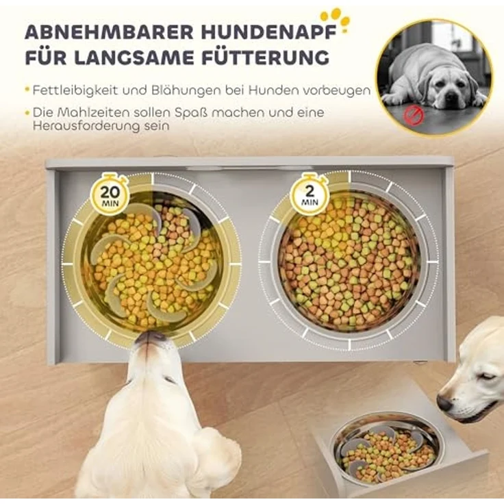PawHut Futternapf Erhöhte Futterstation mit Aufbewahrungsschrank, 2 Schüsseln, Edelstahl, für große Hunde, Grau – Bild 6