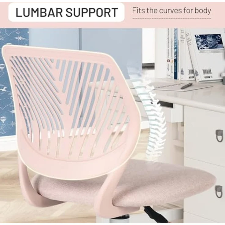 FurnitureR Kinder Schreibtischstuhl, höhenverstellbarer Drehstuhl mit kleinem Loch Rückenlehne Design, geeignet für Kinderzimmer oder Arbeitszimmer, Molandi Pink – Bild 3