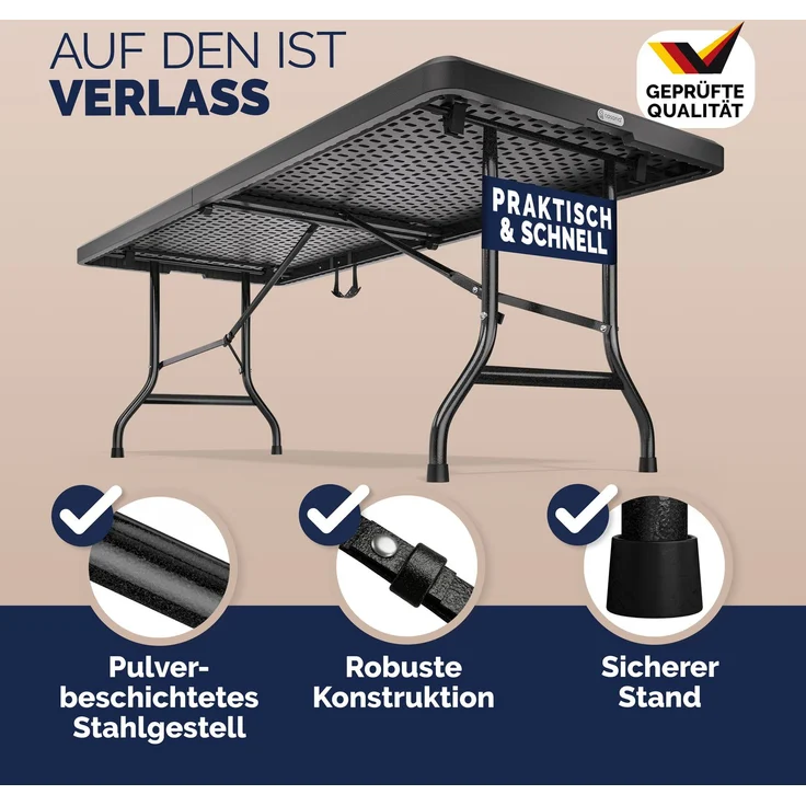 CASARIA® Buffettisch Gartentisch 180x75cm Klappbar Wetterfest Tragbar Kunststoff Garten Terrasse Camping Klapptisch – Bild 3