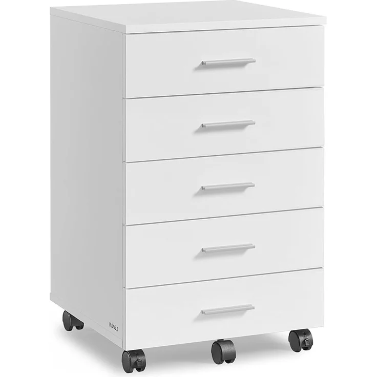 VASAGLE Rollcontainer, mit 5 Schubladen, mit schraubenlosen Gleitschienen, Holz wolkenweiß, 40 x 42 x 65,7 cm – Bild 2