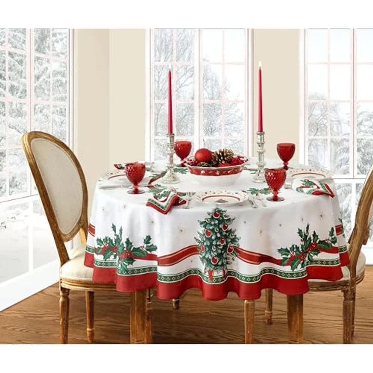 Elrene Home Fashions Villeroy & Boch Toy's Delight Weihnachts-Tischdecke, knitterfrei, Feiertagstischdekoration, 152,4x213,4 cm, oval, Mehrfarbig – Bild 3