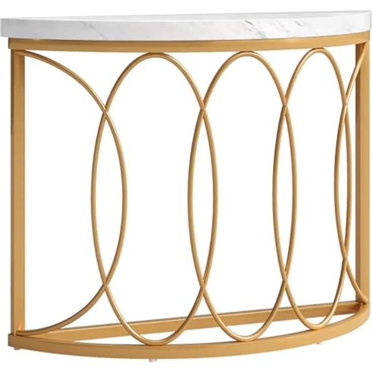 LITTLE TREE Half Moon Gold Konsolentisch, 109 cm, moderner Kunstmarmor-Eingangstisch, schmaler Halbkreis-Sofa-Akzenttisch mit geometrischem Metallrahmen für Wohnzimmer, Flur – Bild 8