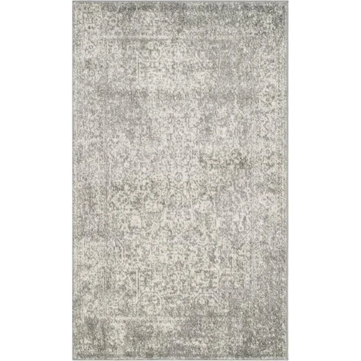 SAFAVIEH Übergangs Teppich für Wohnzimmer, Esszimmer, Schlafzimmer - Evoke Collection, Kurzer Flor, Silber und Elfenbein, 91 X 152 cm