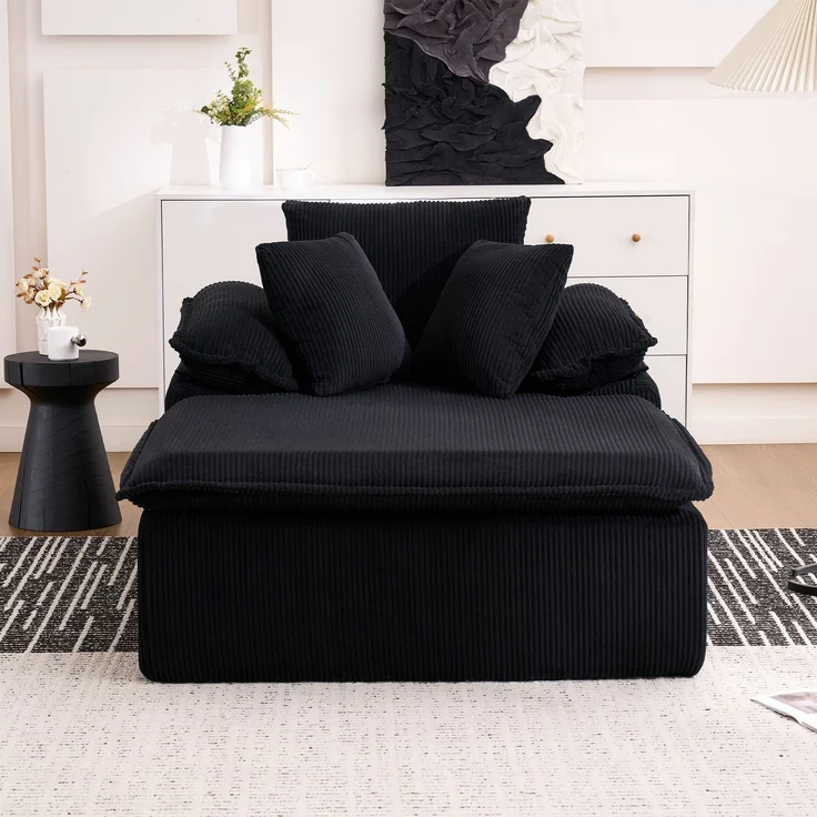 Großes Cord Sofa Cloud Form, rahmenloses Loungesofa,High-Density Schaum, kein Aufbau, 177x122 cm,ergonomisch,weich,Schwarz – Bild 3