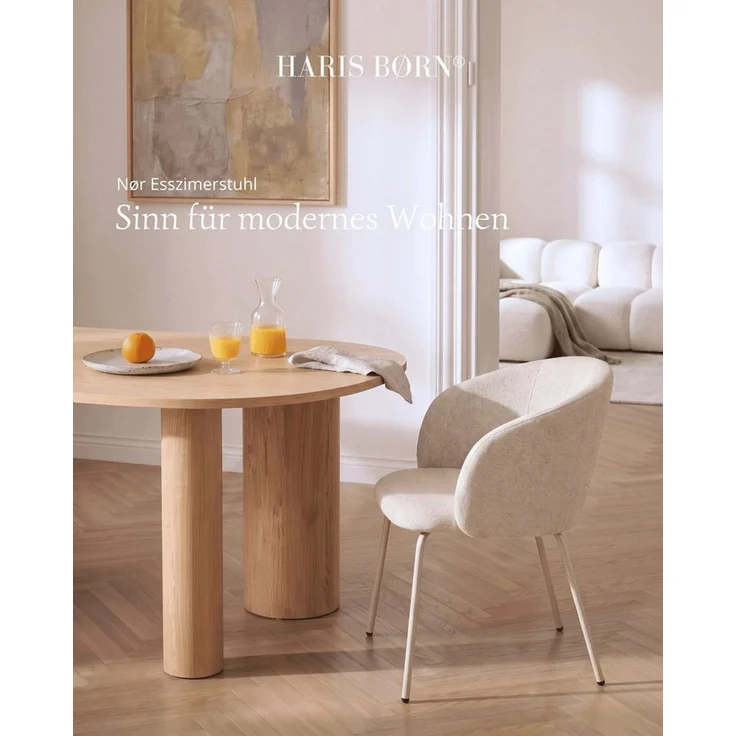Haris Børn Esszimmerstuhl mit Armlehnen NØR - Hochwertige Polsterstühle für Esszimmer (Set, 8 St), Beige/Beine hellgrau - Premium Esszimmer Stühle & Wohnzimmer Stühle – Bild 4