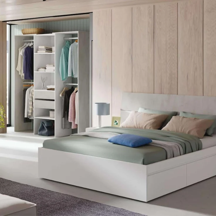 Habitdesign, offener Kleiderschrank mit 2 Schubladen – modernes Garderobensystem mit Kleiderstangen und Einlegeböden, in Artik weiß und Zementgrau, Maße: 179 x 202 x 50 cm (B x H x T), Modell Tidy – Bild 9