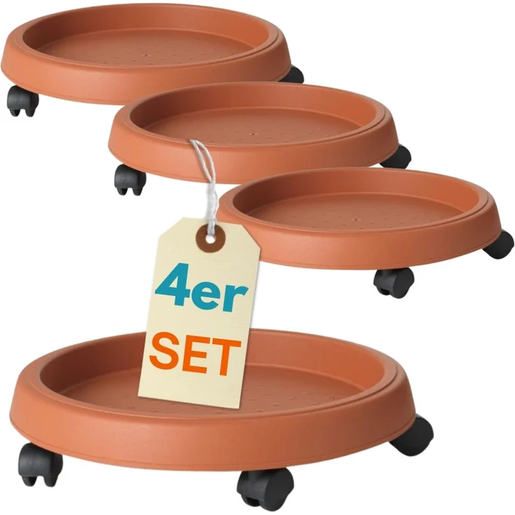 4er Set Pflanzenroller Outdoor Wetterfest Rollbrett Pflanzen Blumentopf Untersetzer mit Rollen Pflanzenroller Rund Blumenroller 30 cm – Bild 1