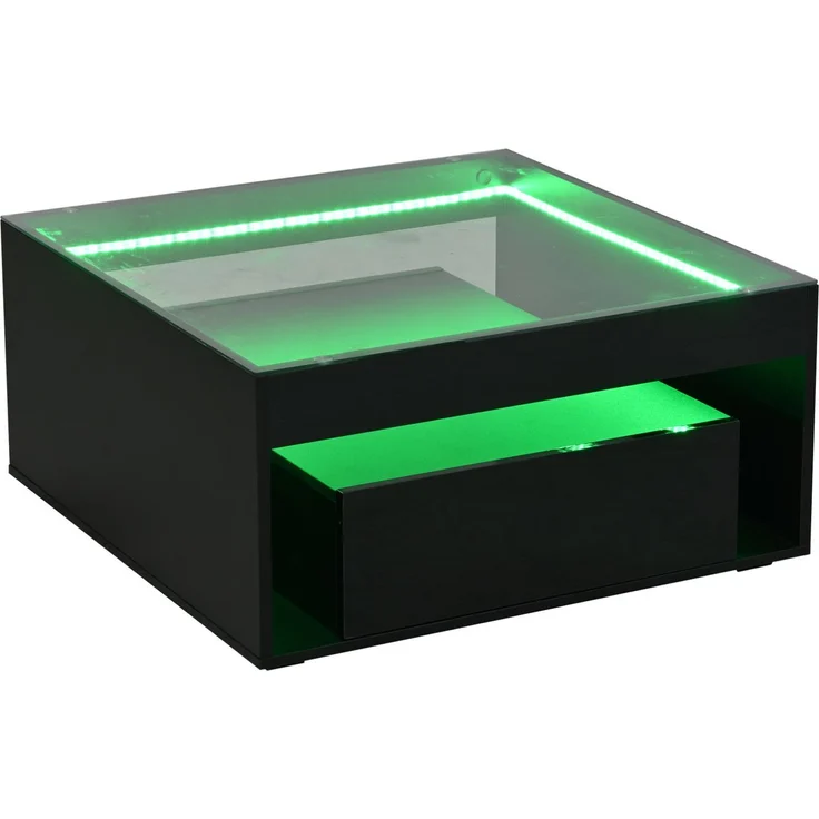 Couchtisch aus MDF und Sicherheitsglas mit LED, 70 x 70 x 35 cm, Schwarz – Bild 7