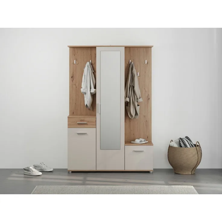 OTTO home Kompaktgarderobe Martin Flurgarderobe, Dielenschrank, Flurmöbel, Breite 134 cm Schuhschrank, mit Spiegel, in modernen Farben, mit 10 Haken