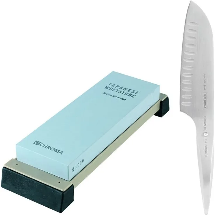 Chroma type 301 Messerset: Santoku Kullen P-21 + Schleifstein ST-1000