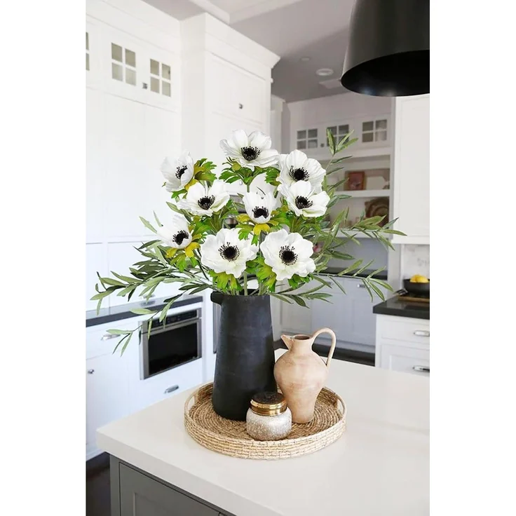 Künstliche Anemonen Kunstblumen Set Dekoblumen 55cm Weiße Frühlingsblumen – Bild 3