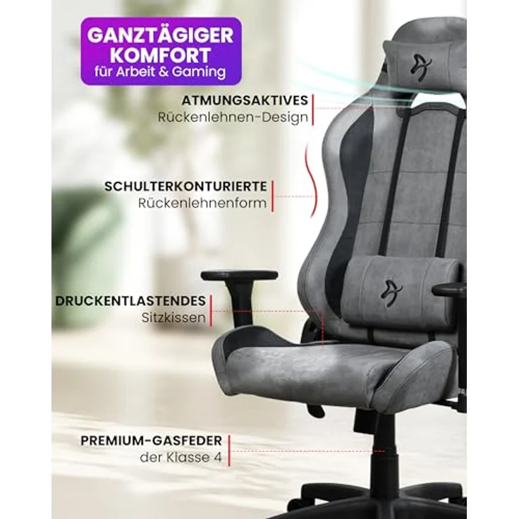 Arozzi Torretta Supersoft, ergonomischer Gaming Stuhl mit 3D Armlehnen, 165° Rückenlehne und bis zu 120 kg Belastbarkeit, anthracite – Bild 4