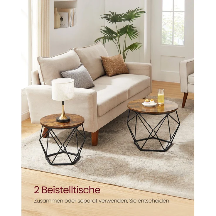 Vasagle Couchtische 2er-Set, Holzspanplatte braun/schwarz, Ø50x40 und Ø40x36 cm – Bild 2