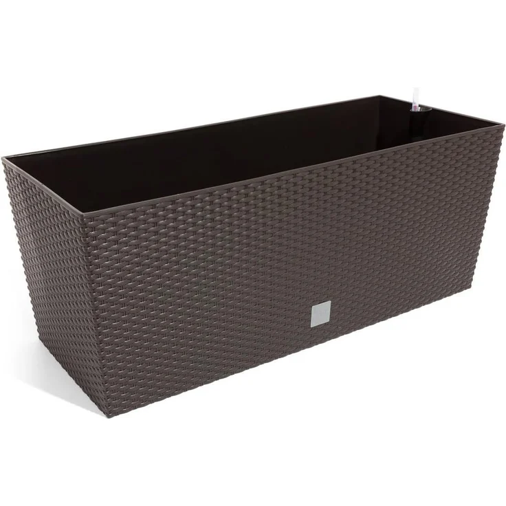 Prosperplast Blumenkasten Balkonkasten Rattan Optik Pflanzkasten Bewässerung Wasseranzeiger 30 Liter Braun – Bild 1