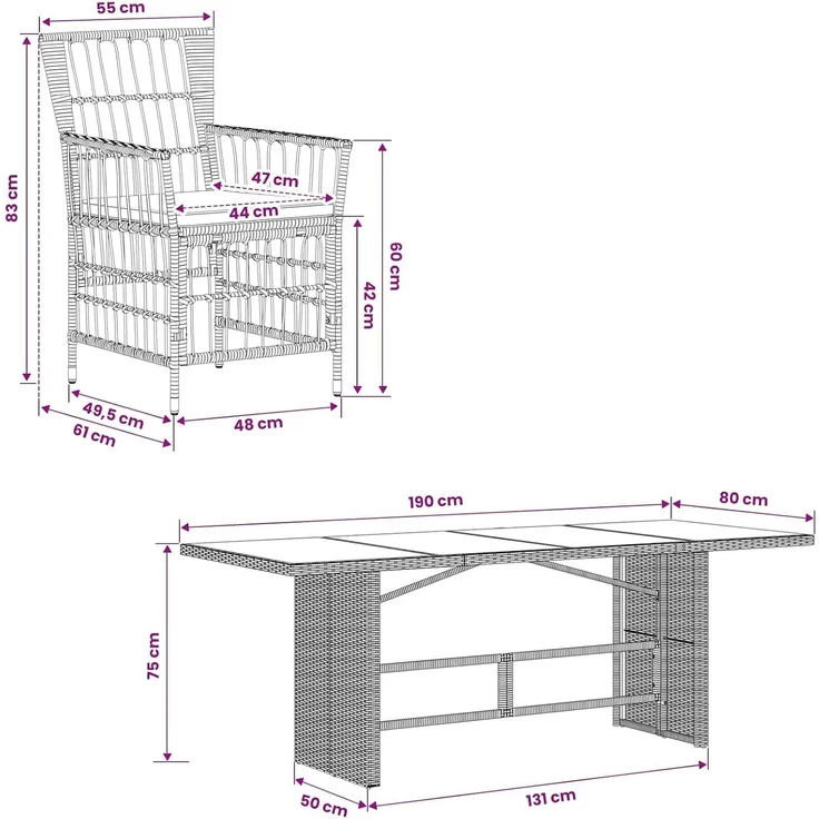 vidaXL Outdoor-Essgruppe 7 stk. Grau Poly-Rattan 3448950 – Bild 3