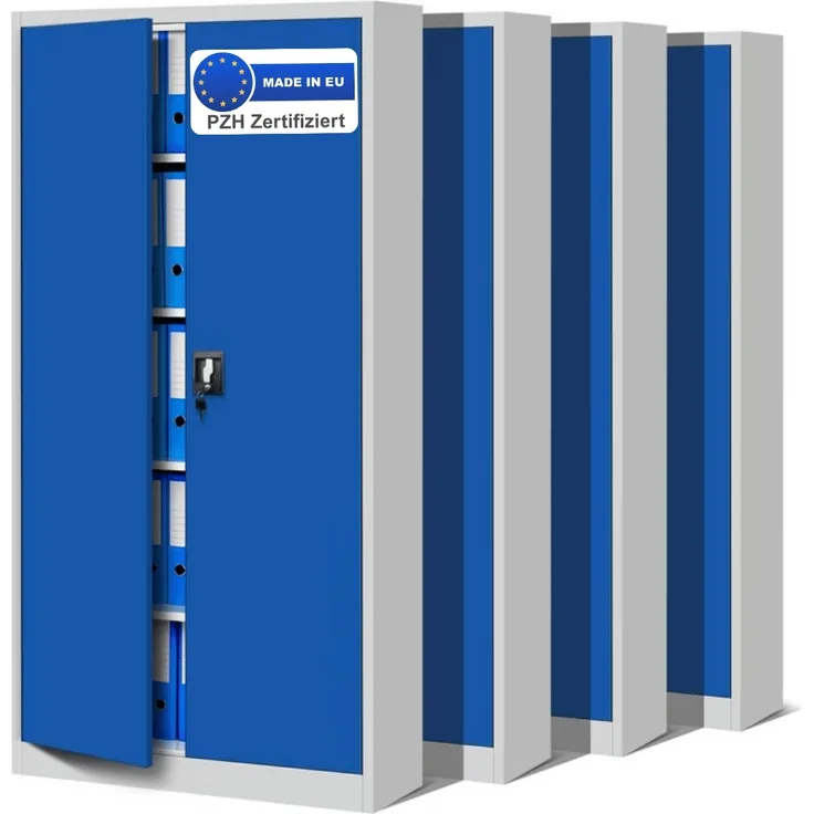 MegaDeal 4x Aktenschrank abschließbar KADO - 5 Ebenen verstellbar, Flügeltüren | Metallschrank Werkstatt Mehrzweckschrank Büroschrank aus Stahl Werkzeugschrank, 185x90x40cm Grau-Blau