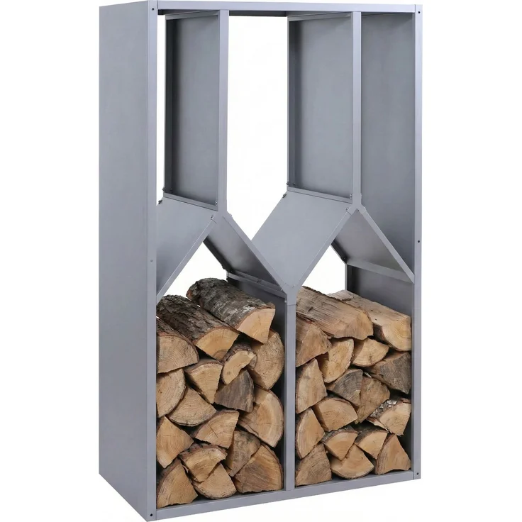 Brennholzlager HWC-P76, Kamin-/Feuerholzregal Holzlager Holzunterstand Outdoor Metall 160x95x50cm ~ grau – Bild 1