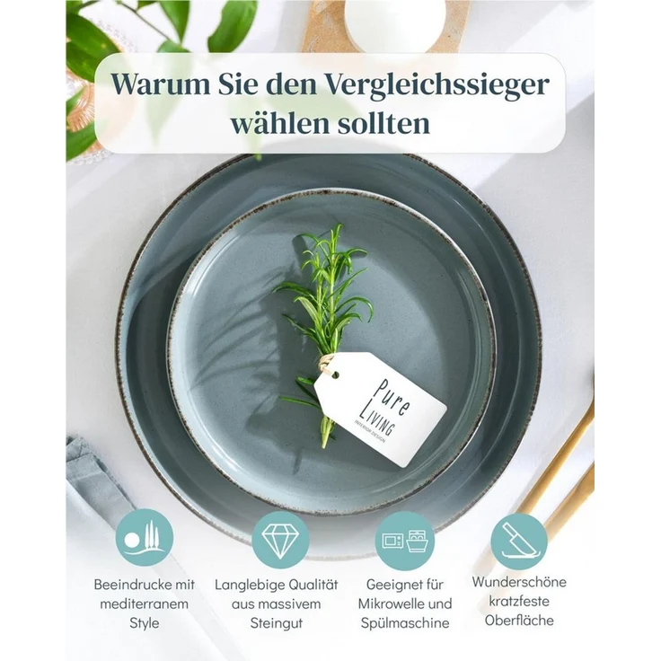 PURE LIVING INTERIOR DESIGN Geschirr-Set Steingut Geschirrset 6 Personen Rustic 24 tlg. TESTSIEGER, Hochwertige (24-tlg), 6 Personen, Steingut, Authentischer Landhausstil, Reaktive Glasur – jedes Stück ein Unikat,… – Bild 2