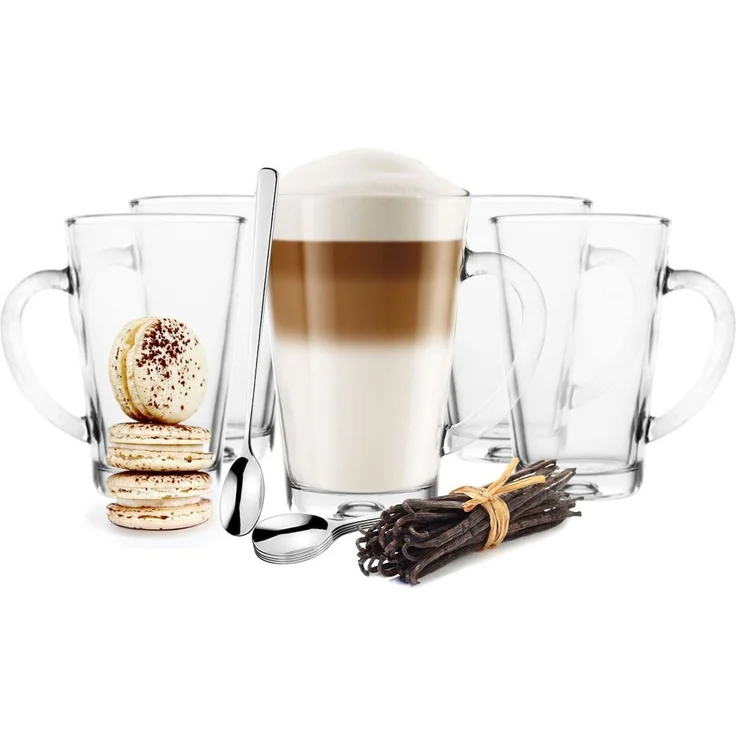 6 Latte Macchiato Gläser 300ml mit Henkel und 6 Löffeln, Tee-/ Kaffeegläser – Bild 5