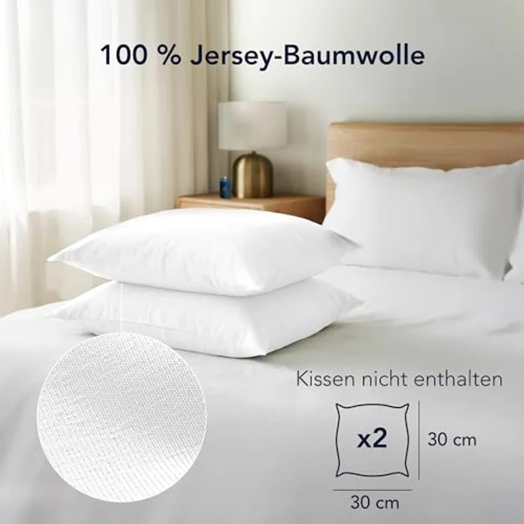 Dreamzie Kissenbezug 30x30 (Set mit 2) - 100% Jersey Baumwolle 150 g/qm Kissenbezüge -Weiß - Für Kissen 30x30 cm - Kissenhülle - Kissenbezug - Resistent und Hypoallergen – Bild 3