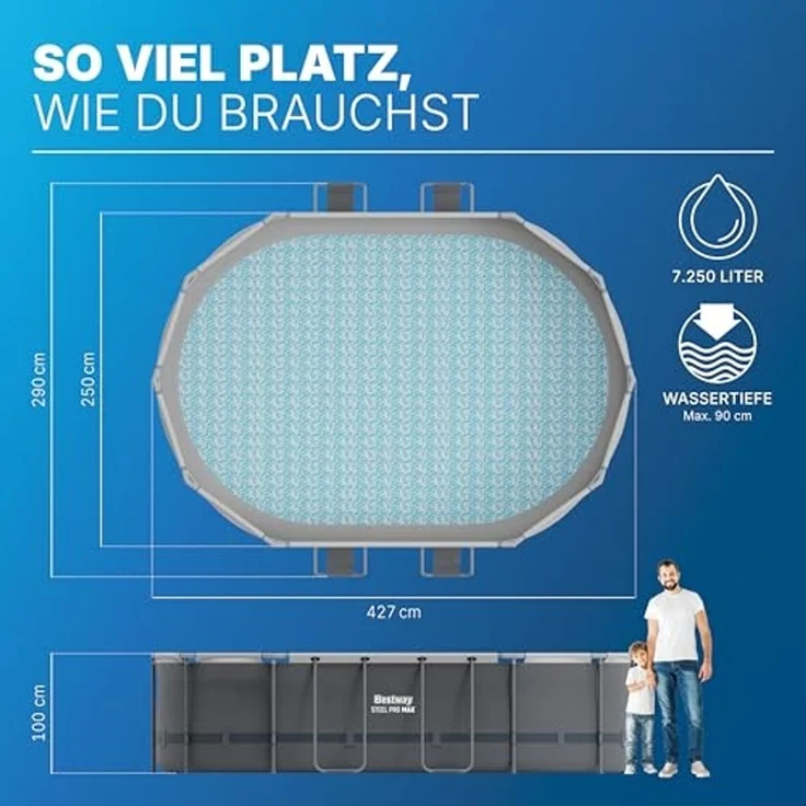 Bestway 56620 Steel Steel Pro MAX™ Frame Pool Set mit Filterpumpe 427 x 250 x 100 cm , grau, oval – Bild 4