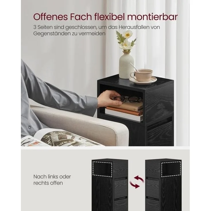 Vasagle Nachttisch (1-St), schmal, Beistelltisch mit 2 Schubladen, offenes Fach – Bild 3