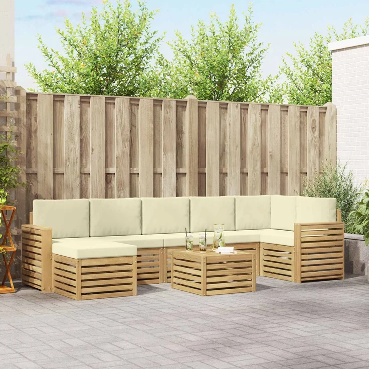 vidaXL Outdoor-Sofagarnitur 8 stk. 8-Sitzer Weiß und Creme Polyester 3392240 – Bild 1