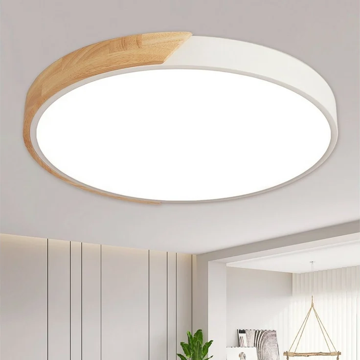 style home Deckenleuchte LED Deckenlampe, voll dimmbar mit Fernbedienung 3000-6000K, 48W, LED fest integriert, Runde Lampe für Wohnzimmer Schlafzimmer Büro, Ø50x4cm, Holz – Bild 5