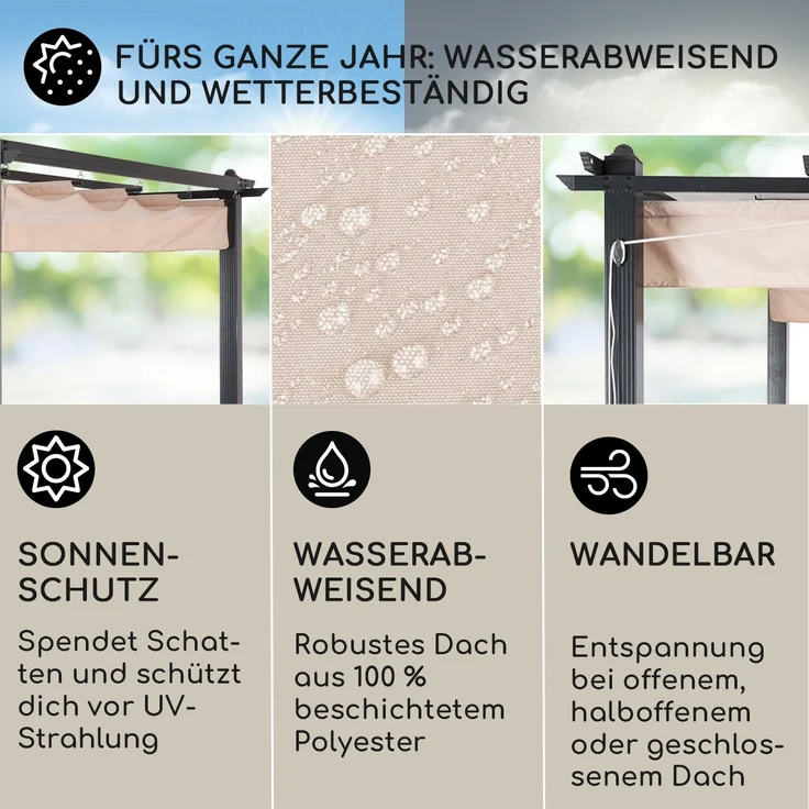 Blumfeldt Pavillon 3x6m, Rostfreier Metall-Pavillon mit Einziehbarem Dach, Pavillon Wasserdicht, Stabil & Winterfest, Langlebige Pergola Freistehend, Gartenpavillon mit UV-Schutz & Aluminium-Rahmen – Bild 4