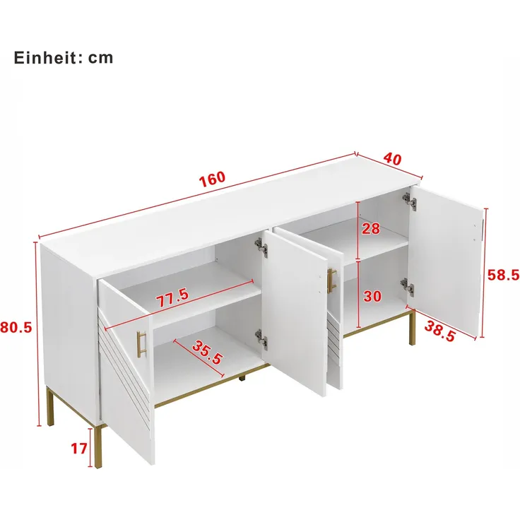 Sideboard 160/40/80.5 cm, Mehrzweckschrank mit Türen, Aufbewahrungsschrank, Küchenbuffet, Küchenschrank – Bild 5