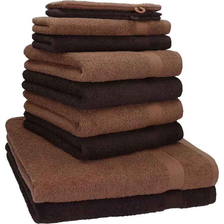 Betz Handtuch Set 10-tlg. Handtuch-Set Premium, 100% Baumwolle, (Set, 10-tlg), Farbe Dunkelbraun und Nussbraun – Bild 1