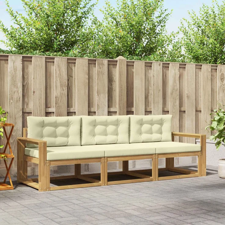 vidaXL Outdoor-Sofagarnitur 3 stk. Weiß und Creme Polyester 3385994 – Bild 1