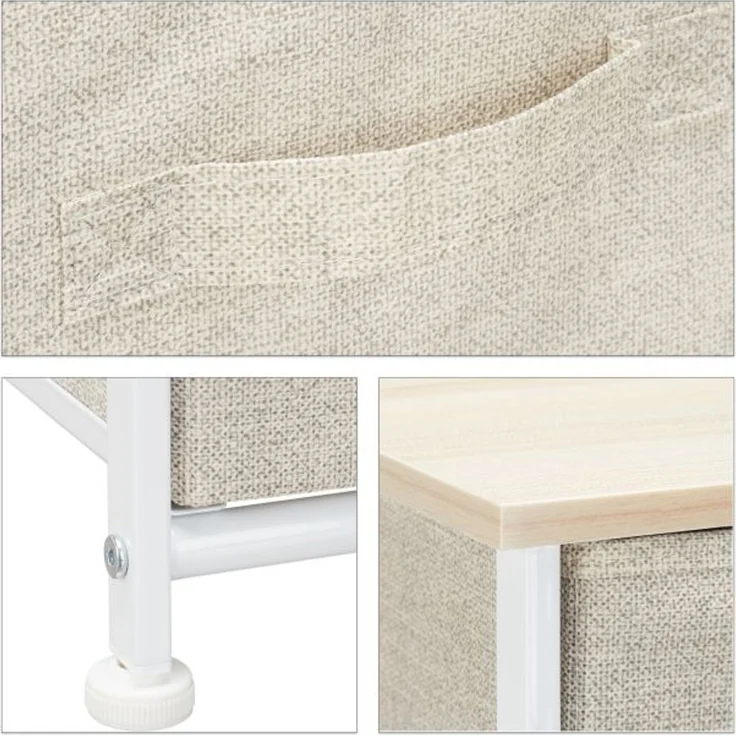 Relaxdays Regalsystem, 4 Schubladen, Metall & Holz weiß / Stoff beige, 76 x 48 x 20 cm – Bild 6