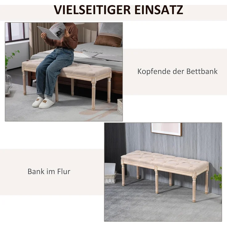 HOMCOM Polsterbank Schlafzimmerbank mit Knöpfen (Sitzbank, 1-St, Bettbank), Beige 117 x 40 x 48 cm – Bild 6