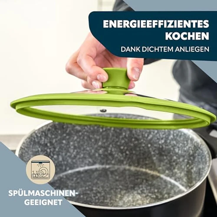 Glasdeckel mit Silikonrand für 20 cm Töpfe und Pfannen, grün – Bild 7