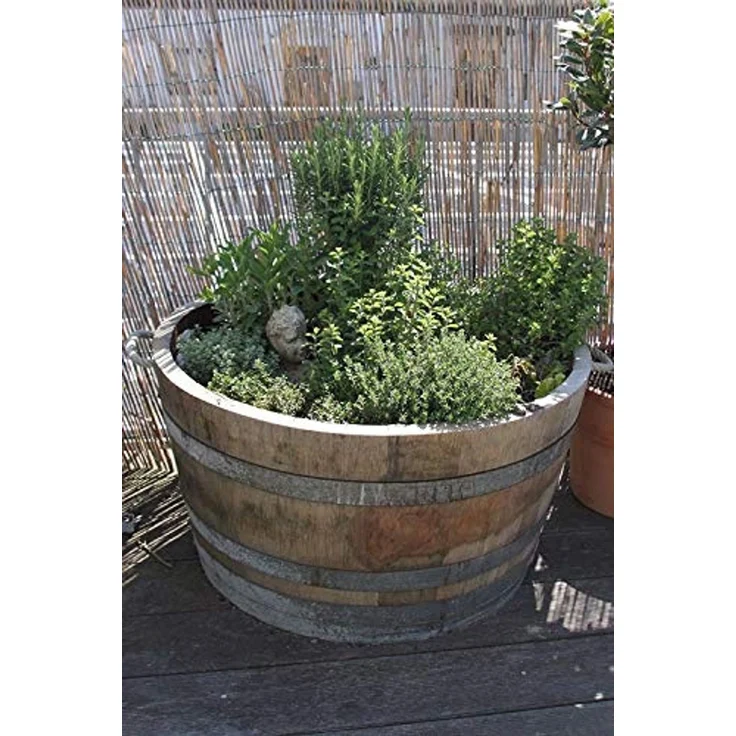Temesso Pflanzkübel D 70cm - Halbiertes Weinfass als Miniteich - D70cm H40 100L Inhalt – Bild 5