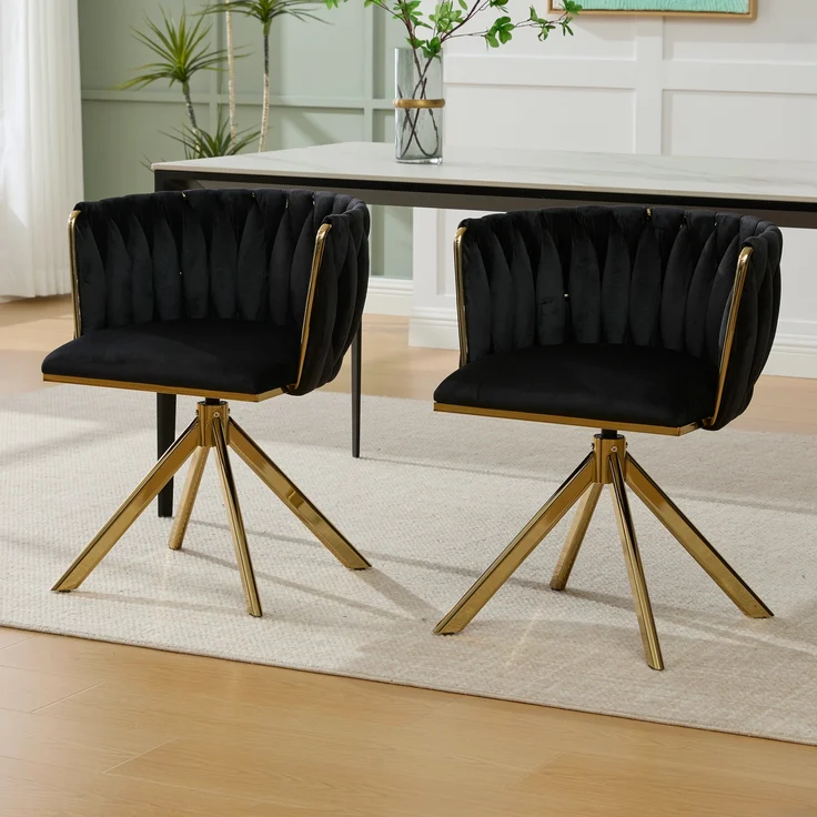 LVHOM Esszimmerstuhl 2er-Set, 180° drehbar mit runden Rückenlehne, Wohnzimmerstuhl aus Samt, bis 150 kg, für Homeoffice – Bild 10