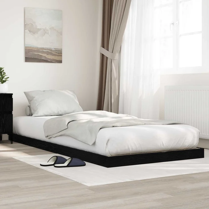 vidaXL Bodenbettrahmen, Holz Eichen-Optik Schwarz, 71,5x190 cm – Bild 1