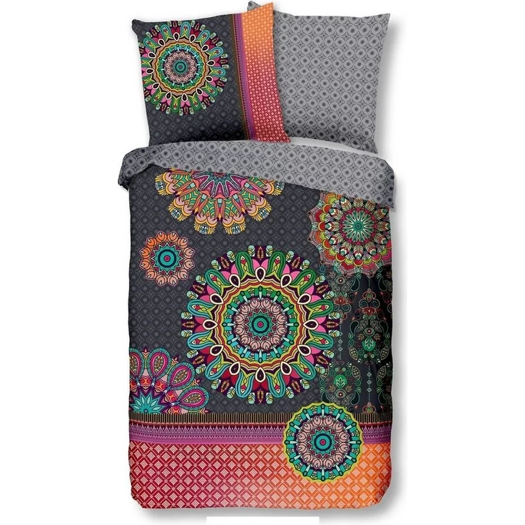 Traumschloss Bettwäsche Comfort Baumwolle, Flanell, 2 teilig, bunte Mandalas auf dunklem Hintergrund – Bild 5