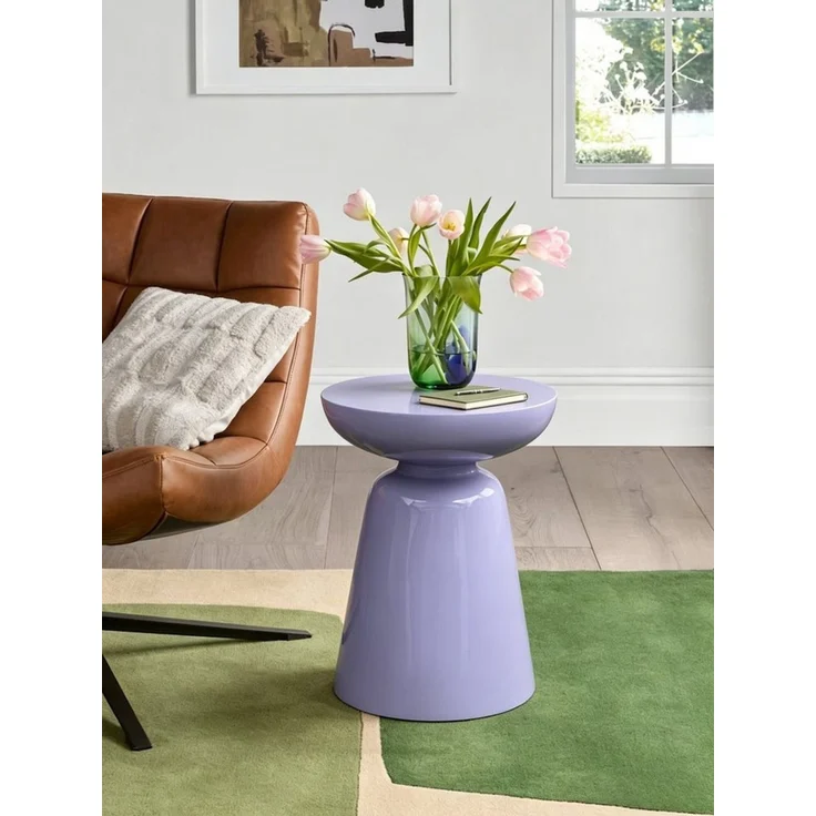 Round Accent Side Table with Bowl Top, Fiberglass with Sticker Finish, Modern Pedestal End Table for Living Room (Purple) – Bild 3