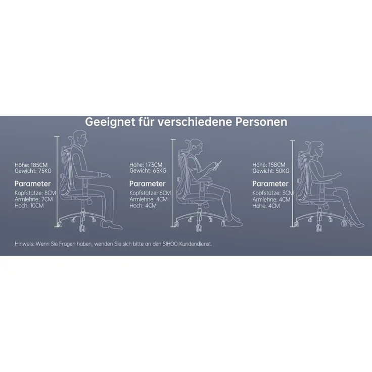 Sihoo Ergonomischer Stuhl M18, 130 x 74 cm, weißer Rahmen + graues Netzgewebe – Bild 18