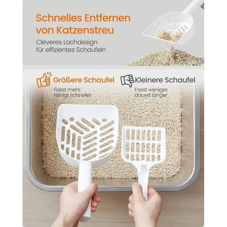 FEANDREA Großes Edelstahl Katzenklo Offen mit Hohem Rand Geruchsfrei 50 x 35 x 15 cm Silber – Bild 7