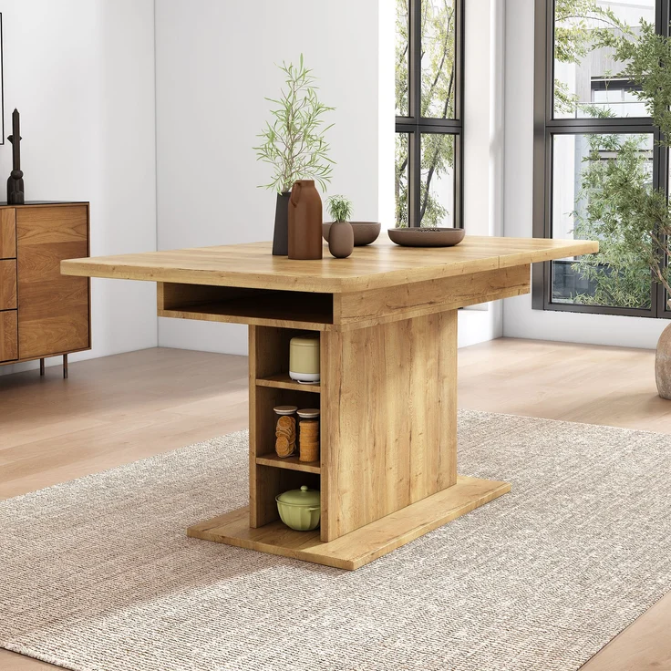 Esstisch ausziehbar, L110-130cm, Natur, mit Stauraum, platzsparend, B70xH75 cm – Bild 4