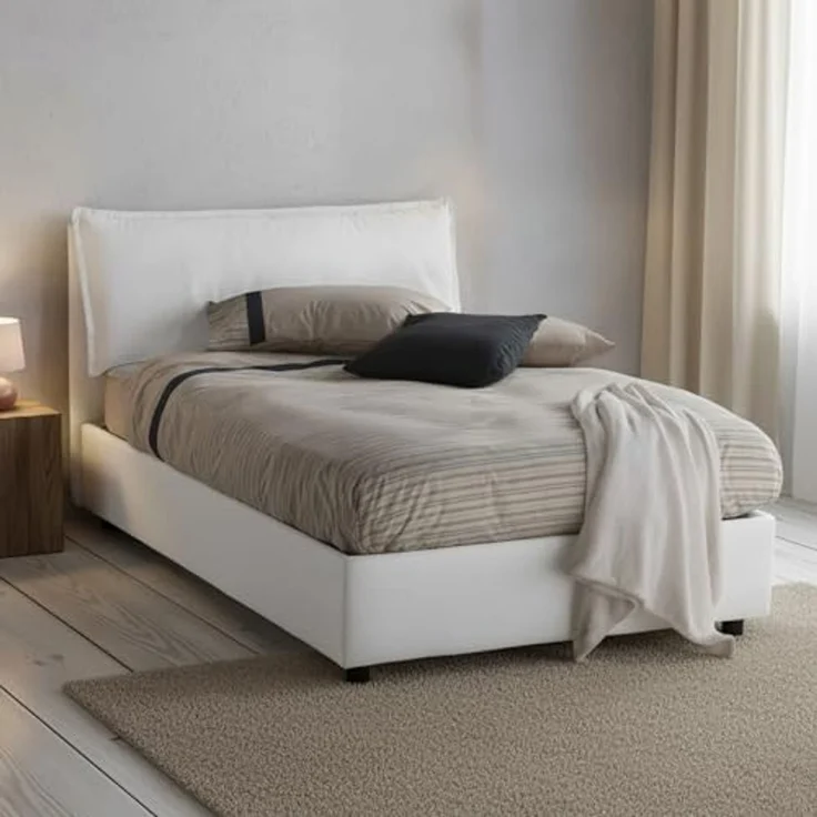 Talamo Italia - Doppelbett Claudia, Bettkasten mit Stoffbezug, 100 % Made in Italy, Öffnung vorne, geeignet für Matratzen 120 x 200 cm, weiß – Bild 1