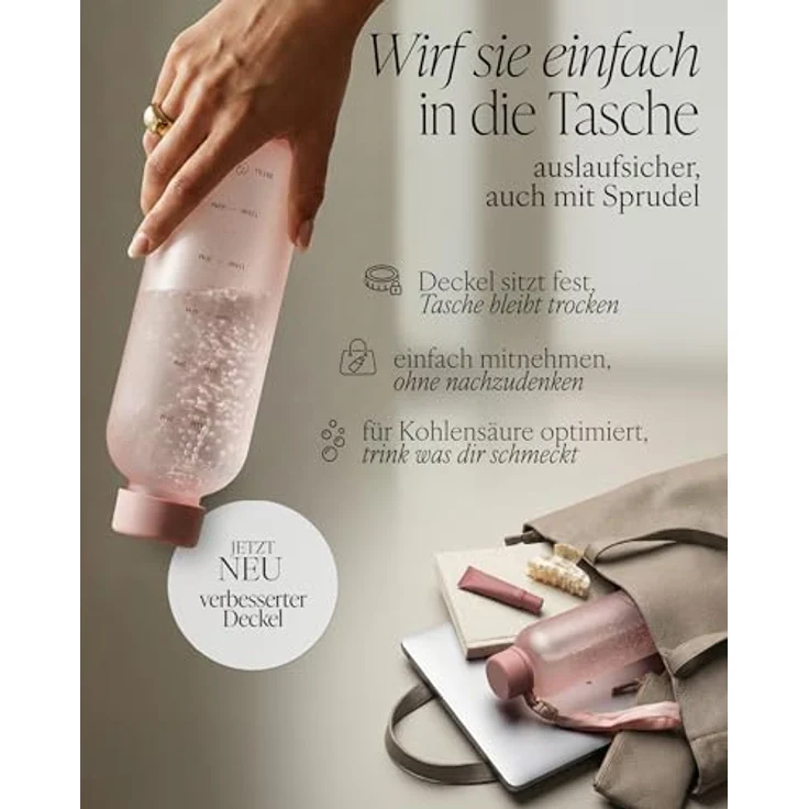 MAMEIDO Trinkflasche, auslaufsicher mit Zeitmarkierung und Handschlaufe in 1000 ml & 1500 ml – Bild 3