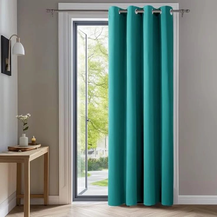Deconovo Verdunkelungsvorhang Hitzeschutz Thermovorhang mit Ösen Türkis | 1 Stück, H290 x B140 cm, Ösenschal Vorhang, abdunkelnd, mit Sichtschutz, für Wohnzimmer und Schlafzimmer, Blackout Curtain – Bild 1