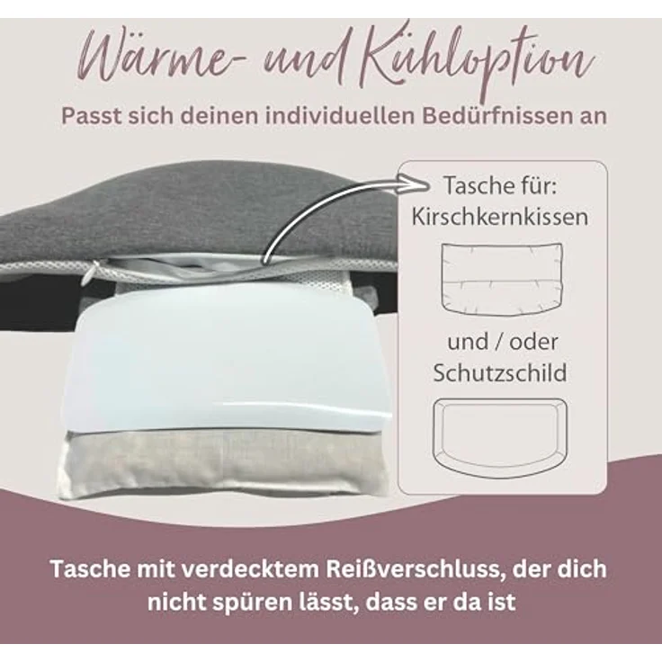 Theraline Schwangerschafts- & Kaiserschnittgürtel Belly Protect, melange mittegrau, verstellbar 90-110 cm mit Kirschkernkissen und Schutzschild – Bild 7