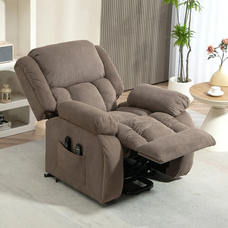 Wohnora-Fernsehsessel mit Massage- und Wärmefunktion, Elektrischer Aufsteh-Sessel, Fernbedienung, Seitentaschen, Hellbraun,H 1000cm x T 930cm x B 1040cm,Braun – Bild 3